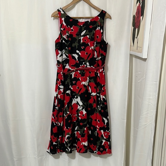 Nine West Red and Black Floral Sleeveless Dress a190 - Picture 1 of 4